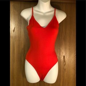 CAPULET red v neck bodysuit with spaghetti strap​​​​​​​